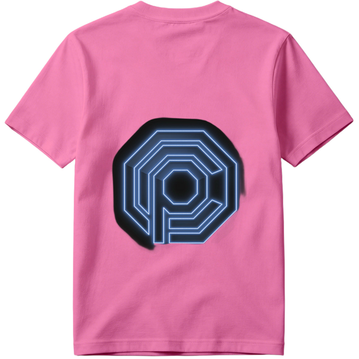 Neon Blue Octagonal Logo with Letter P - Tee
