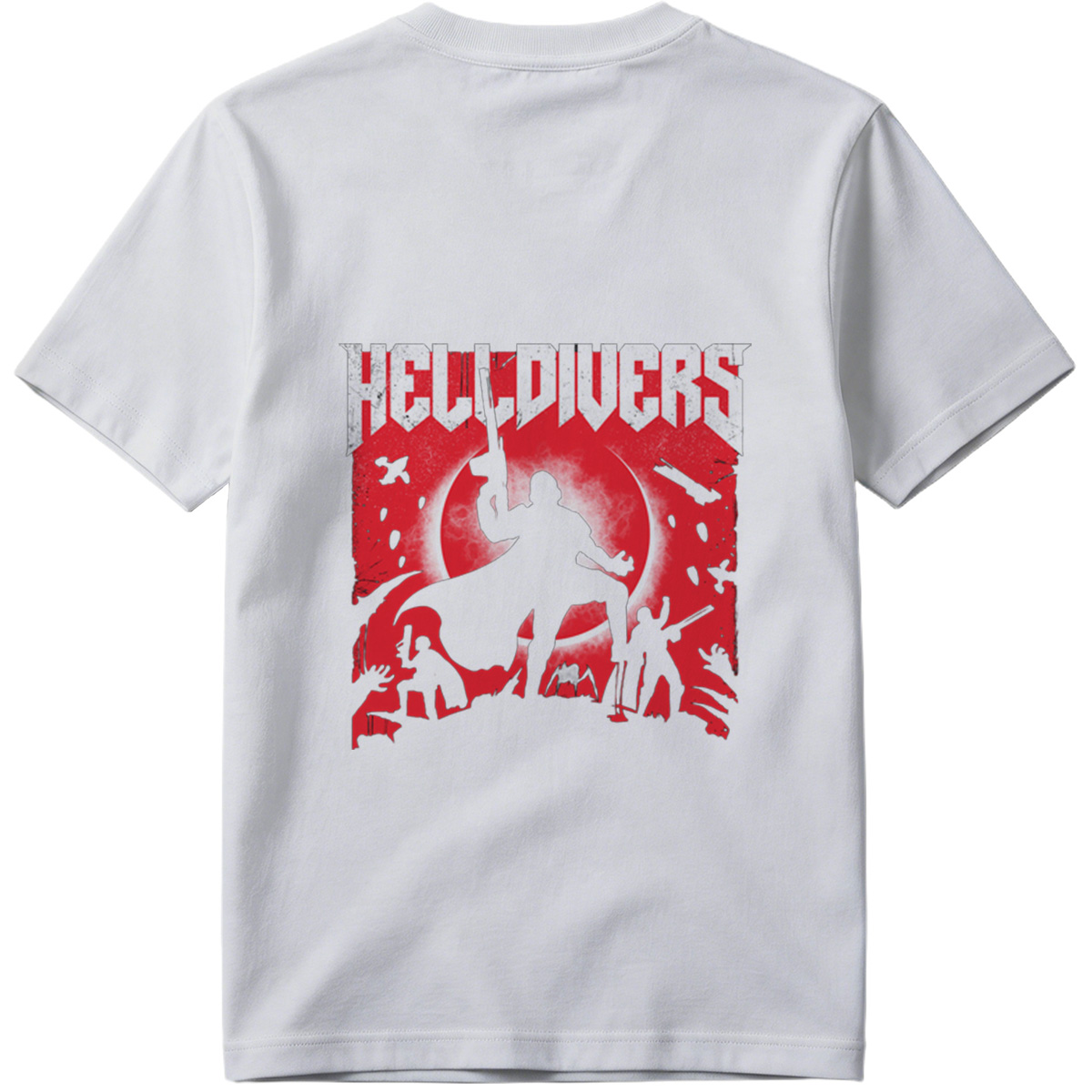 Helldivers: Silhouetted Warriors Against a Crimson Sky - Tee