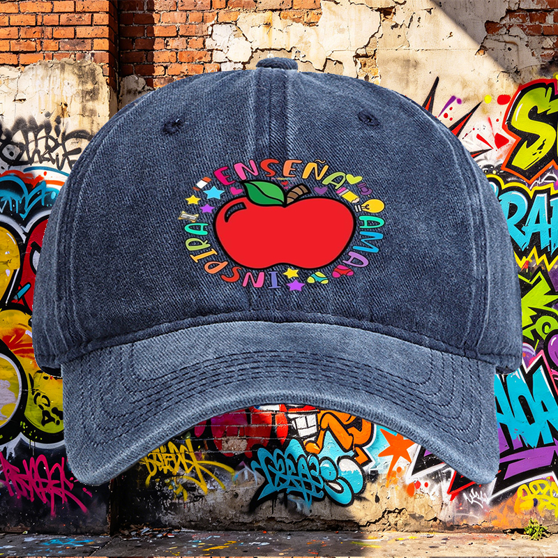 Unisex Classic Washed Cap with Colorful Apple & 