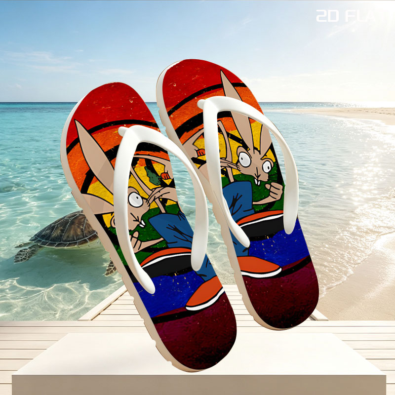 Bugs Bunny in Action: Classic Cartoon Character with Rainbow Background -  flip-flops