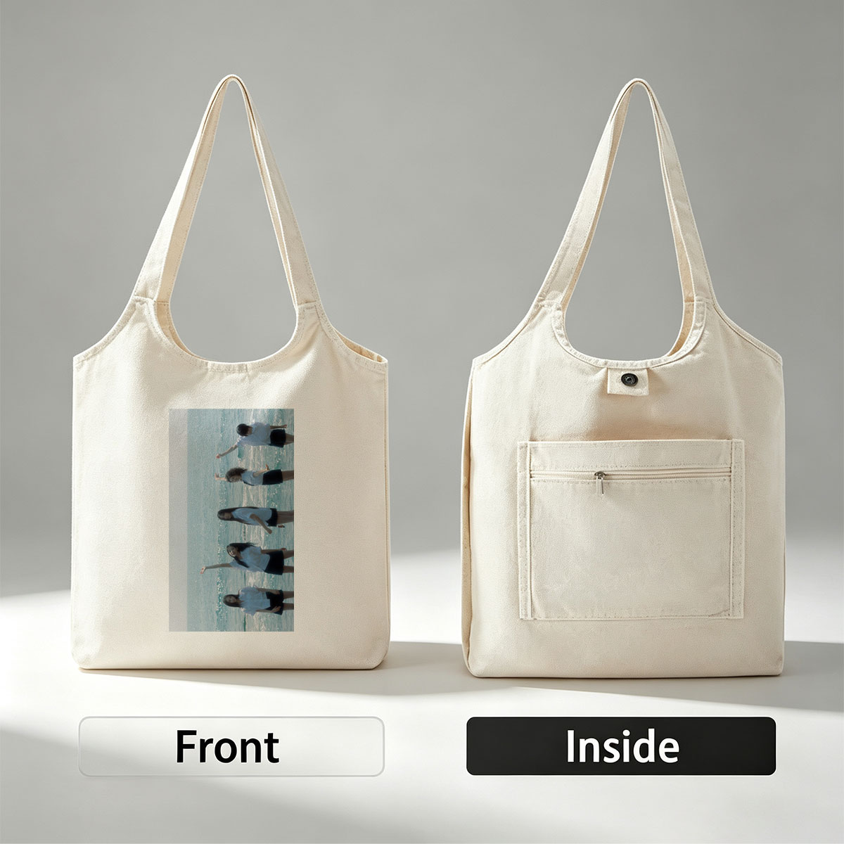 NewJeans Standing in Ocean Waves Wearing White Shirts and Black Skirts - Canvas shoulder bags/