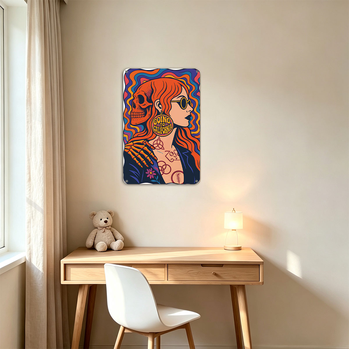 Going to California: Skeleton and Redhead with Psychedelic Vibes - painting