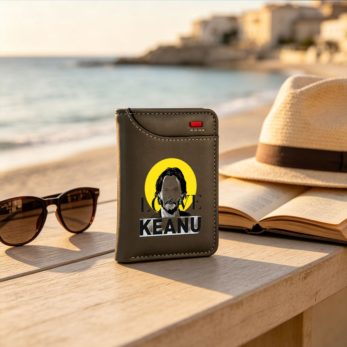 Keanu Reeves Love Portrait with Yellow Halo Background - Vertical Style Wallet