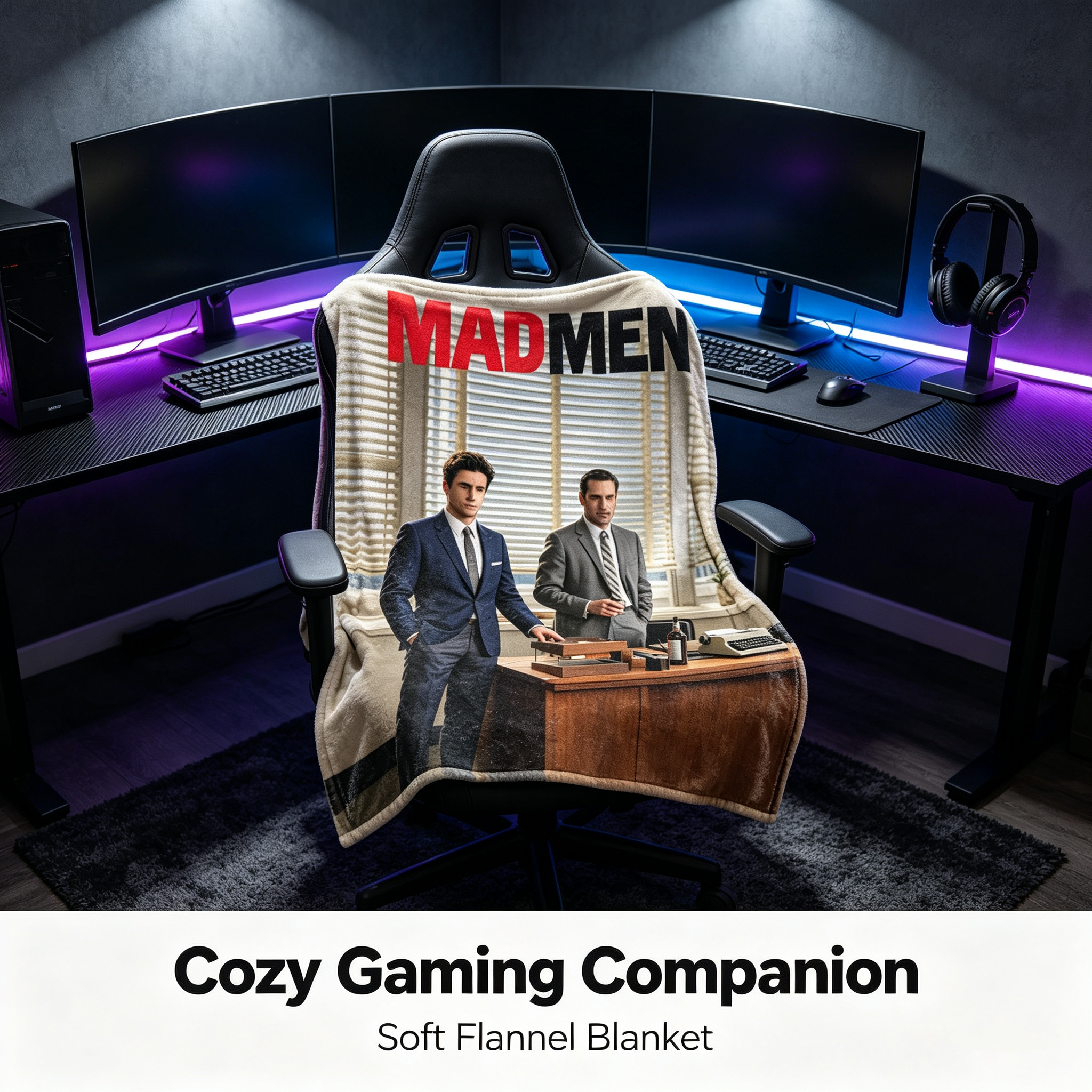Custom Face Blanket Mad Men TV Show Flannel Blanket Office Theme Gift for Fans and Collectors
