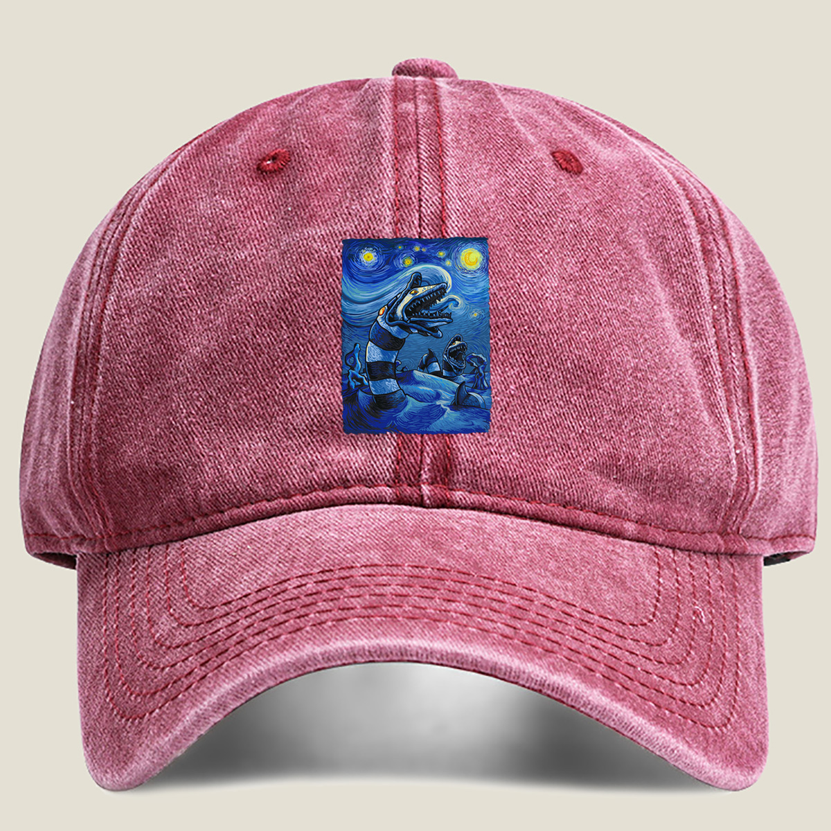 Starry Night with Loch Ness Monster - Washed Denim - Baseball Cap