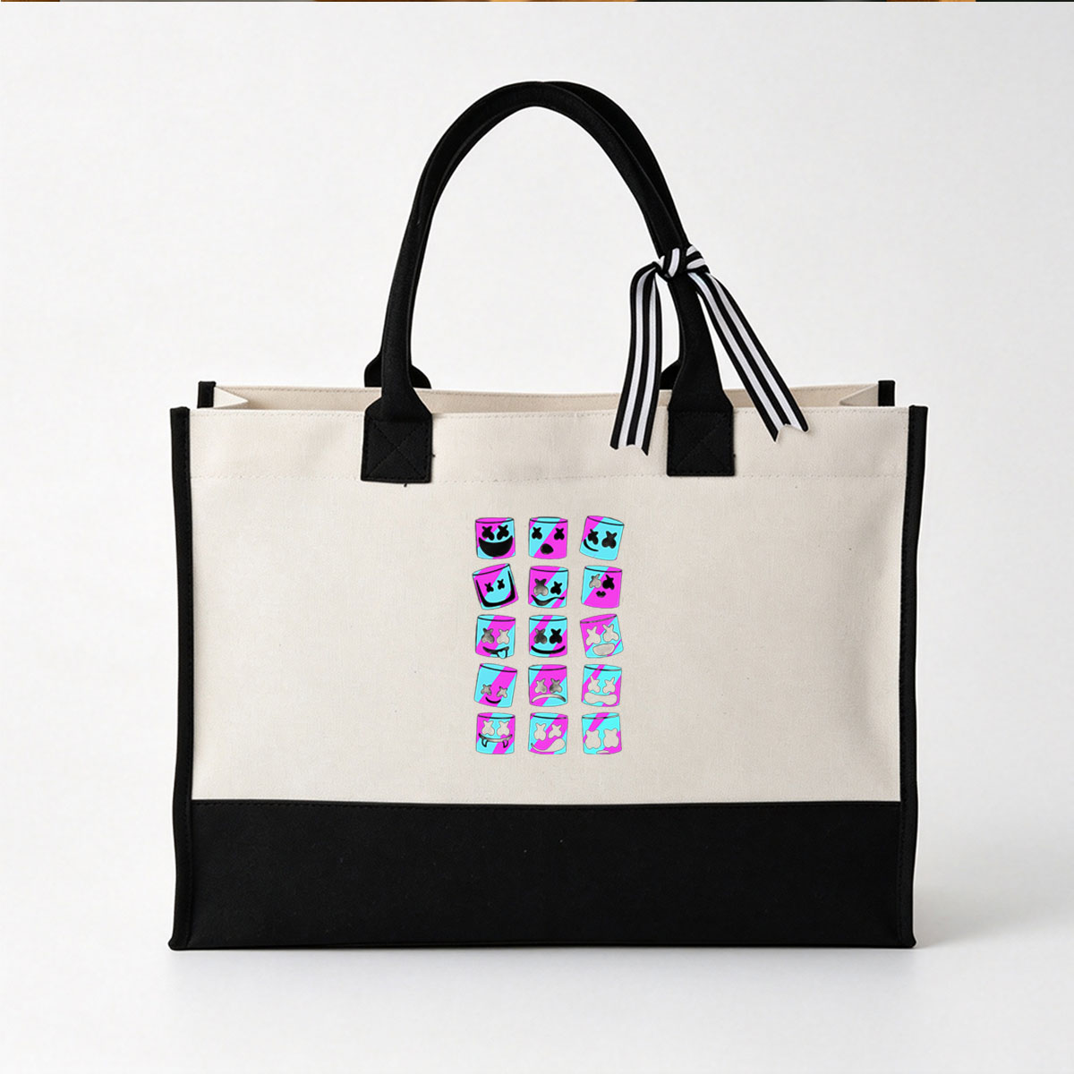 Colorful Marshmallow Characters with Expressive Faces - Canvas patchwork gift tote bag