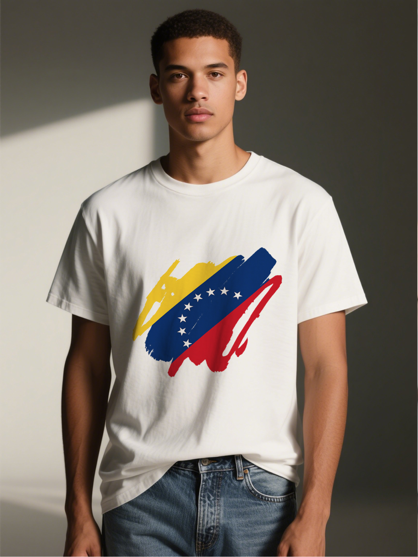 Men's Printed T-Shirt Venezuela Flag Brush Stroke Design Casual Round Neck Lightweight Breathable Summer Short Sleeve Tee for Travel and Daily Wear Adults