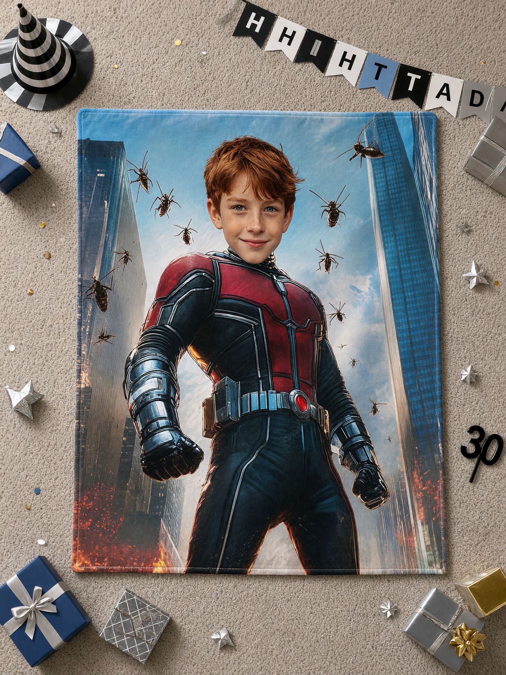 Custom Photo Face Superhero Blanket Personalized Soft Flannel Fleece Throw Skin Friendly Warm Couch Cover Cozy Keepsake