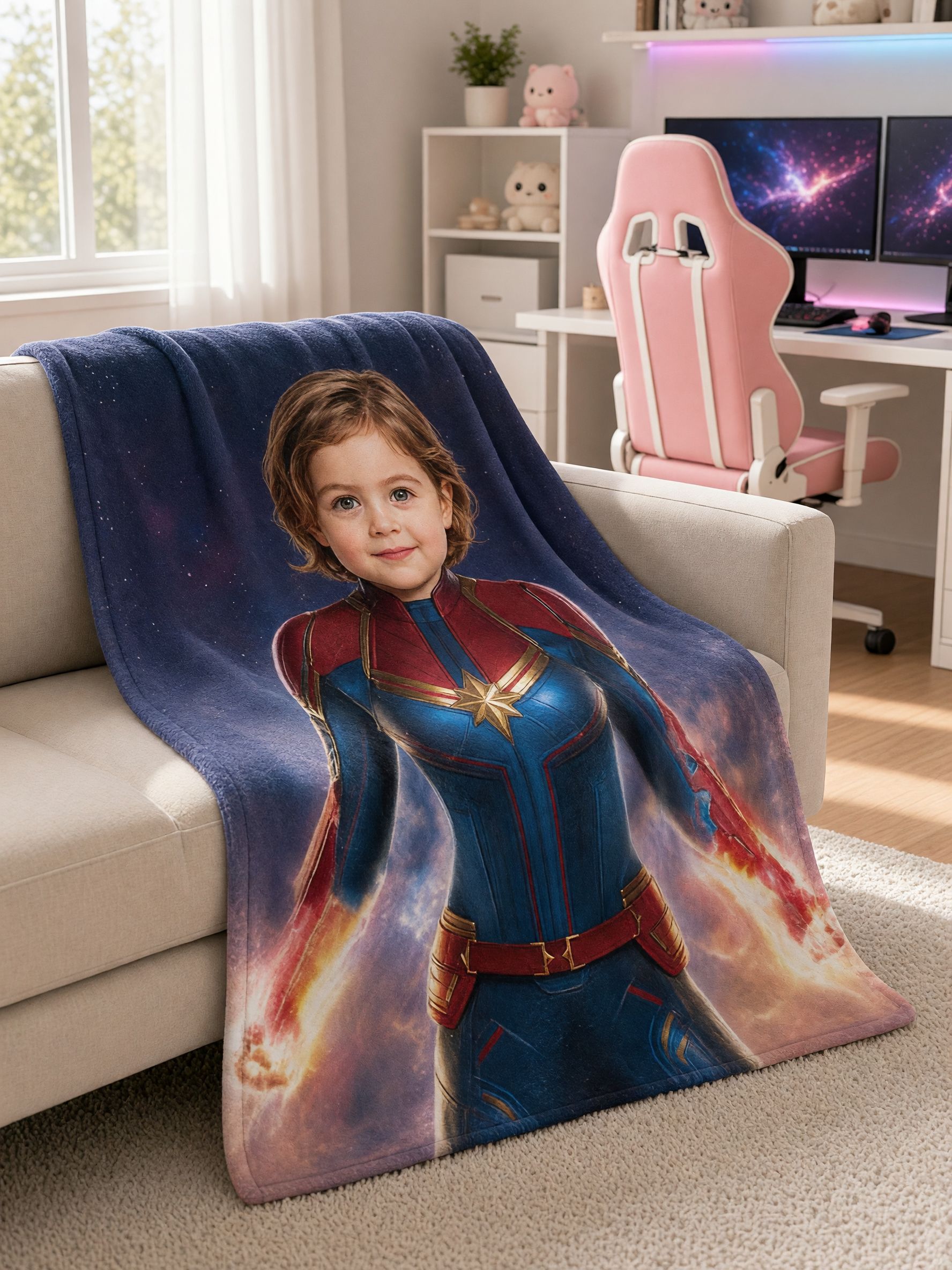 Custom Superhero Face Blanket Personalized Photo Flannel Throw Soft Cozy Bed Couch Blanket Unique Gift for Kids