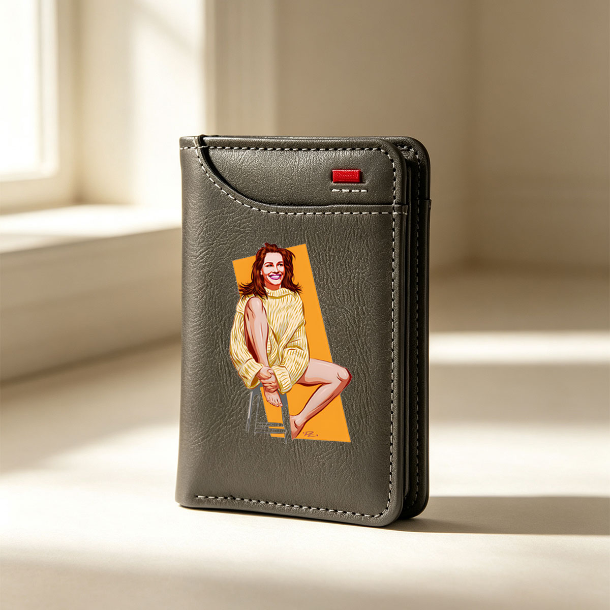 Woman in Yellow Sweater Sitting on Stool - Vertical Style Wallet