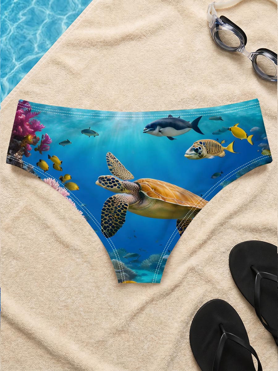 Colorful Coral Reef with Sea Turtle and Fish -  Men's swim trunks