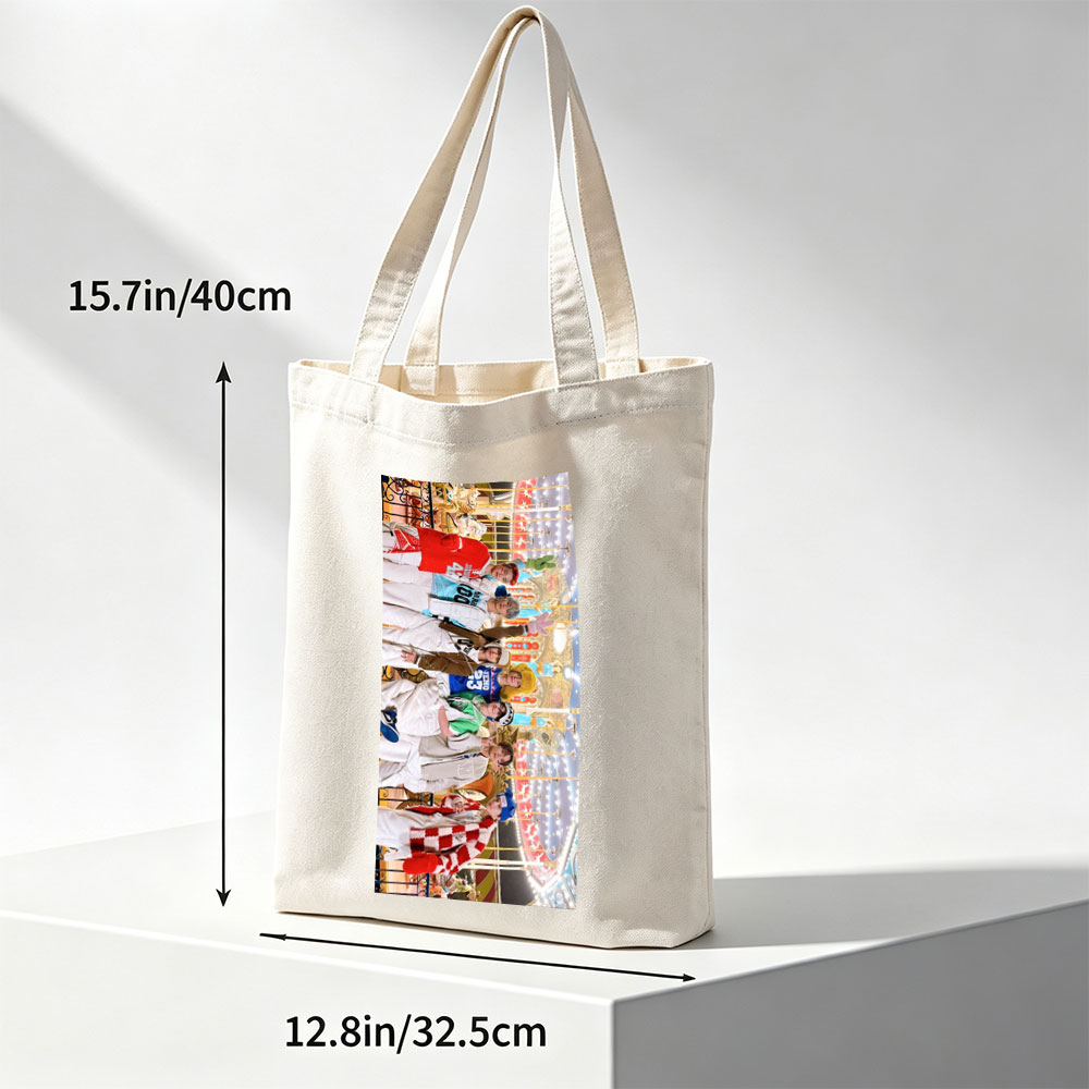Stray Kids at the Carnival Ride - Vibrant Group Photo with Colorful Costumes and Joyful Expressions - Canvas tote bags