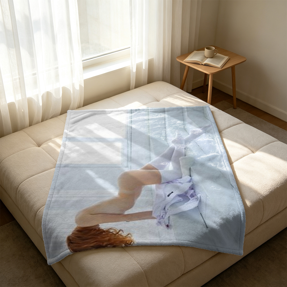 Nude Woman Kneeling with Two Red Tomatoes Covering Her Breasts - Blanket
