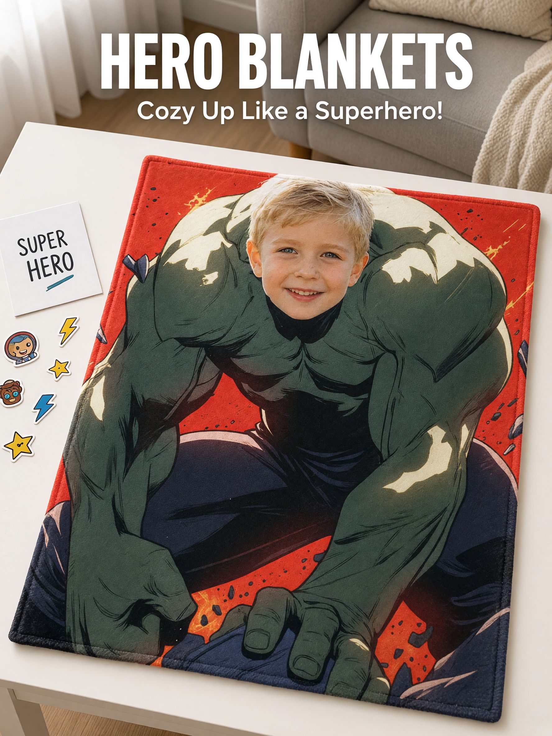 Personalized Superhero Face Photo Flannel Blanket Custom Picture Soft Anti-Pilling Throw for Kids and Adults Gift
