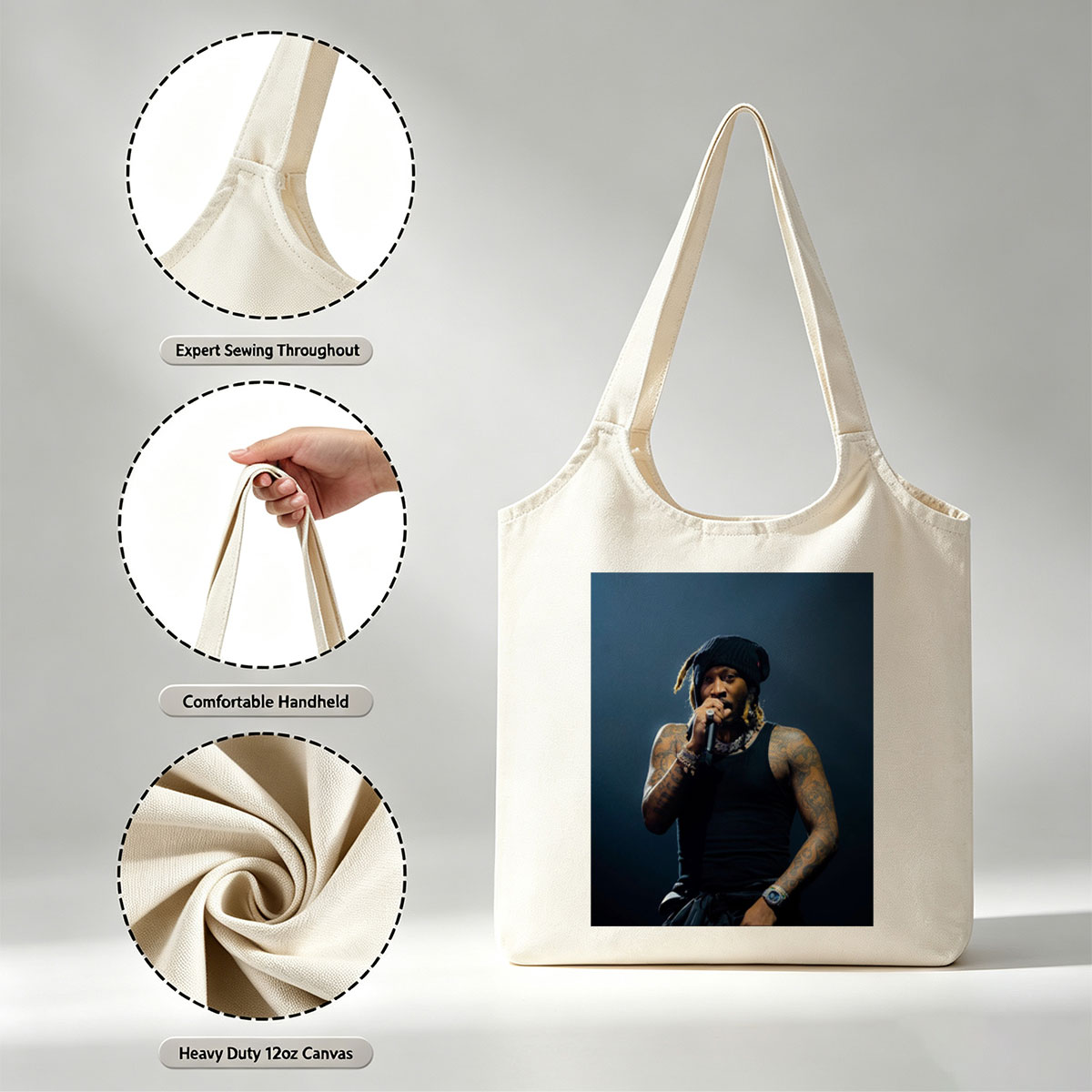 Lil Wayne Performing on Stage with Microphone in Hand - Canvas shoulder bags/