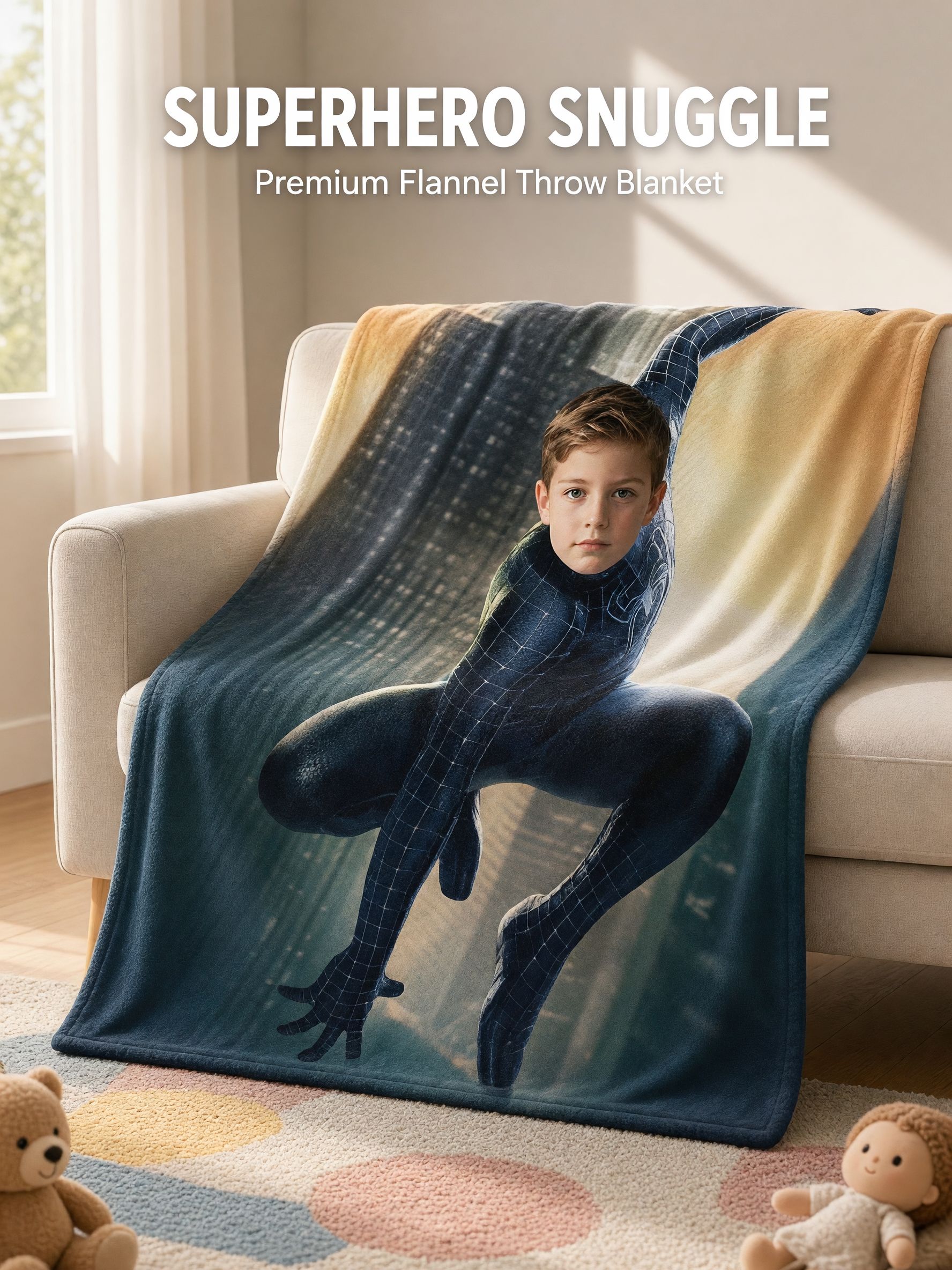 Personalized Superhero Face Photo Blanket Custom Flannel Fleece Throw Ultra Soft Anti Pilling Cozy Bedding Gift