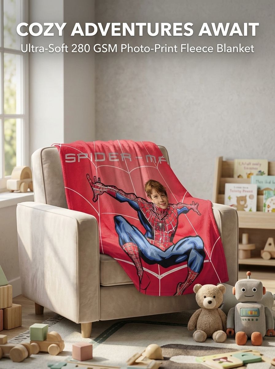 Custom Photo Face Superhero Flannel Blanket, Ultra-Soft Anti-Pilling Fleece Throw, Ideal Personalized Gift for Kids