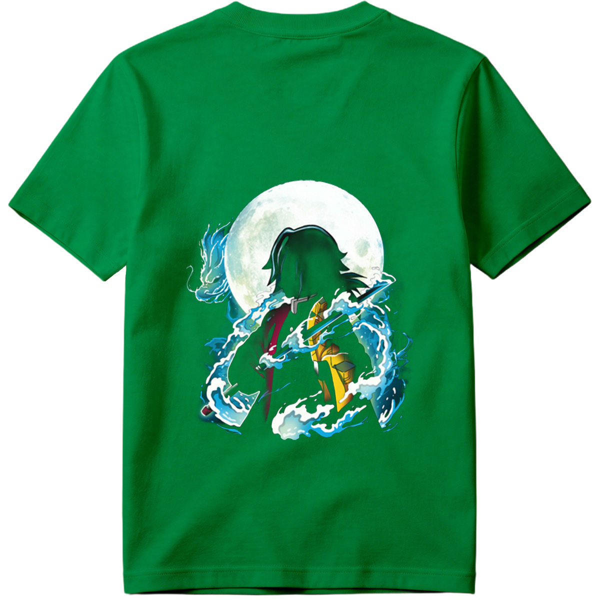 Demon Slayer Tanjiro Kamado Water Breathing Moon Background - Tee
