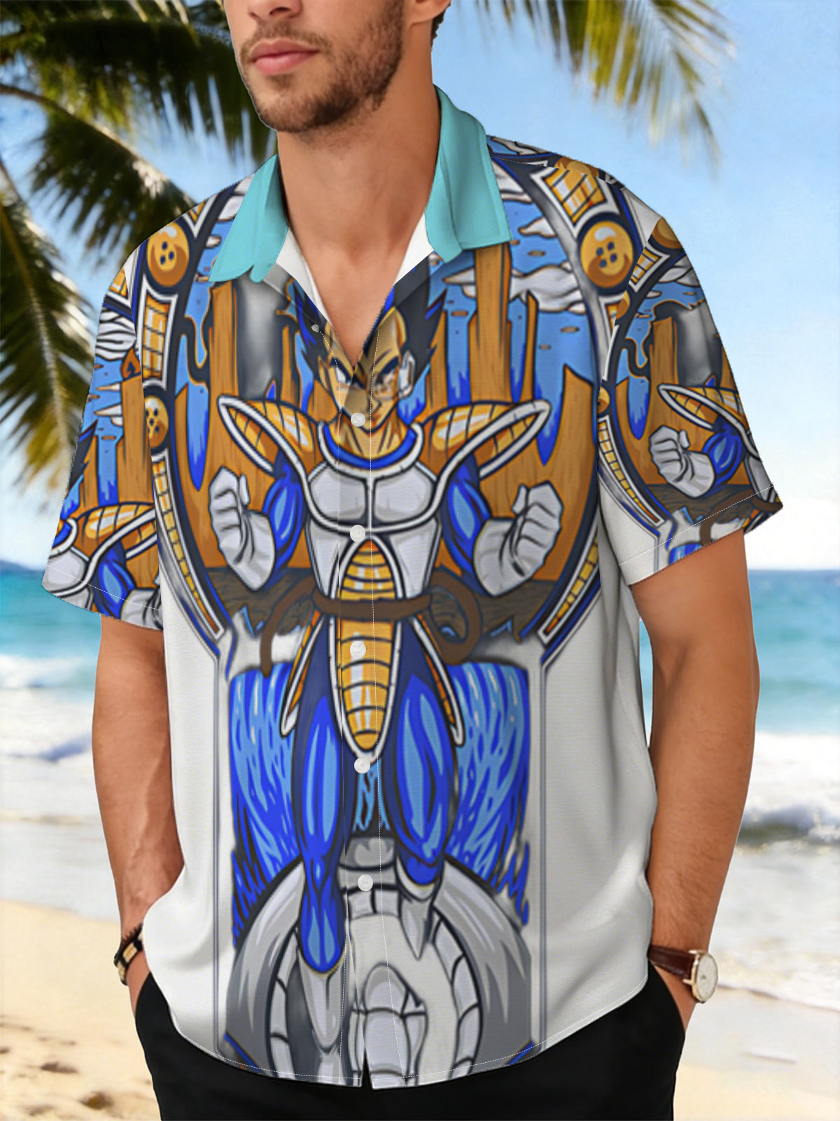 Vegeta in Super Saiyan Blue Form, Dragon Ball Z Character, Stained Glass Art Style -  Shirt