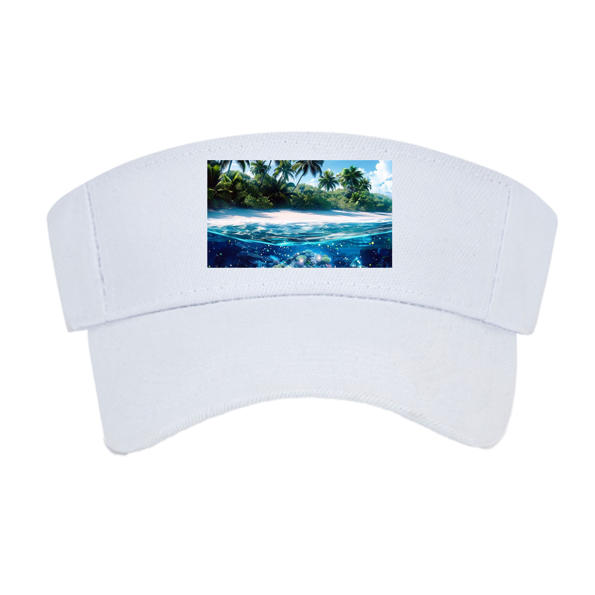 Tropical Paradise with Vibrant Coral Reef and Palm Trees -  Visor cap