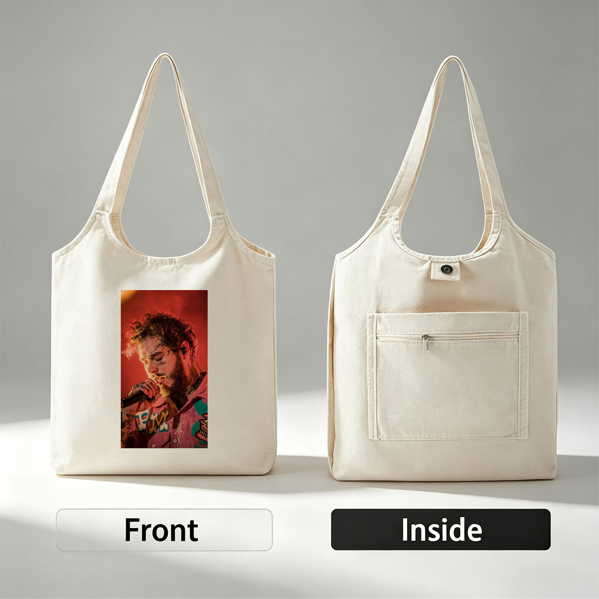 Post Malone Performing Live on Stage with Microphone in Hand - Canvas shoulder bags/