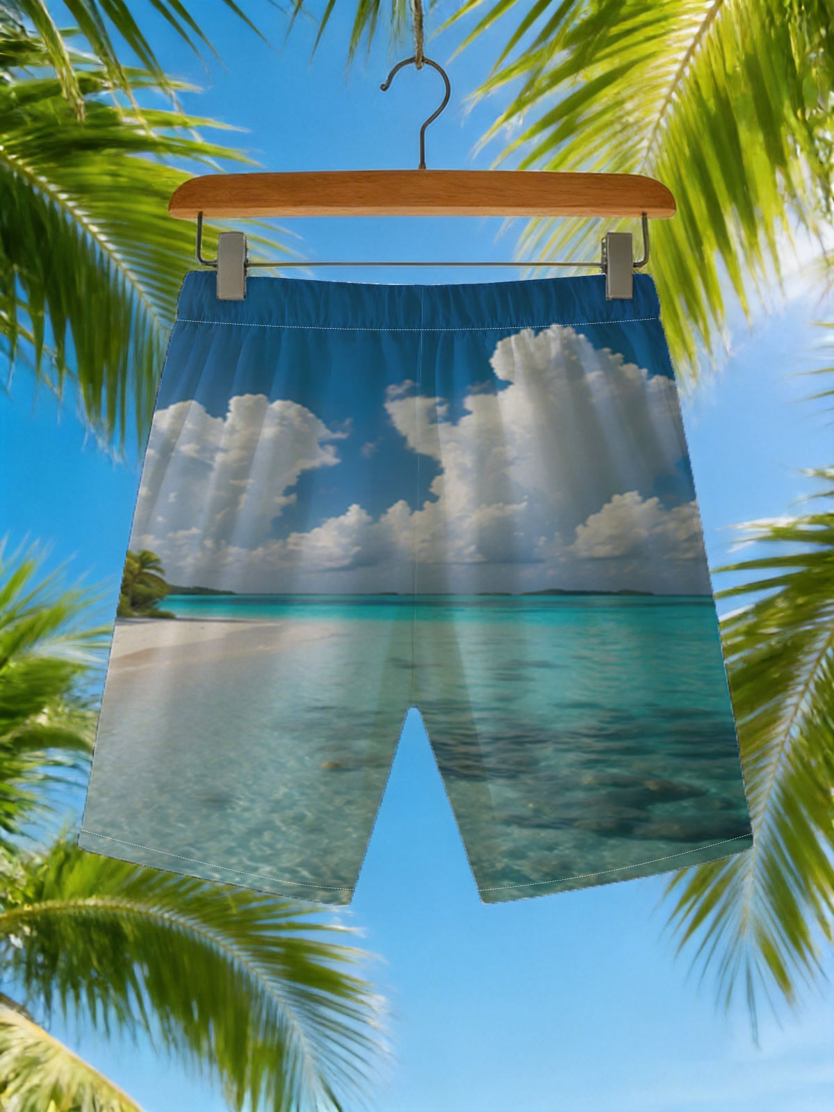 Crystal Clear Waters and White Sand Beach Under Blue Sky -  Beach shorts