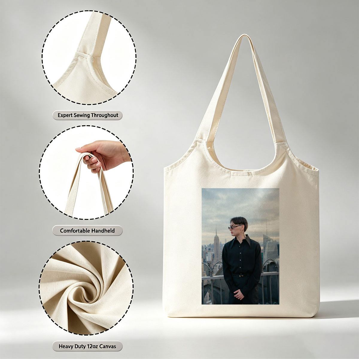 Karl Lagerfeld in New York City Skyline Fashion Portrait - Canvas shoulder bags/