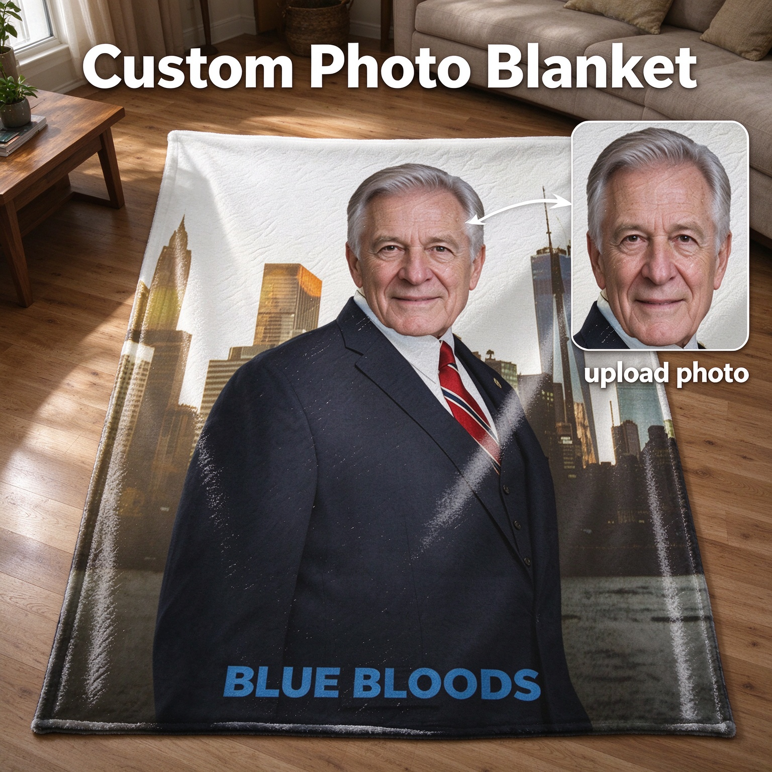Custom Photo Face Blanket, Personalized Flannel Throw Plush Warm Fleece Blanket for Bed Couch, Ideal Cozy Gift