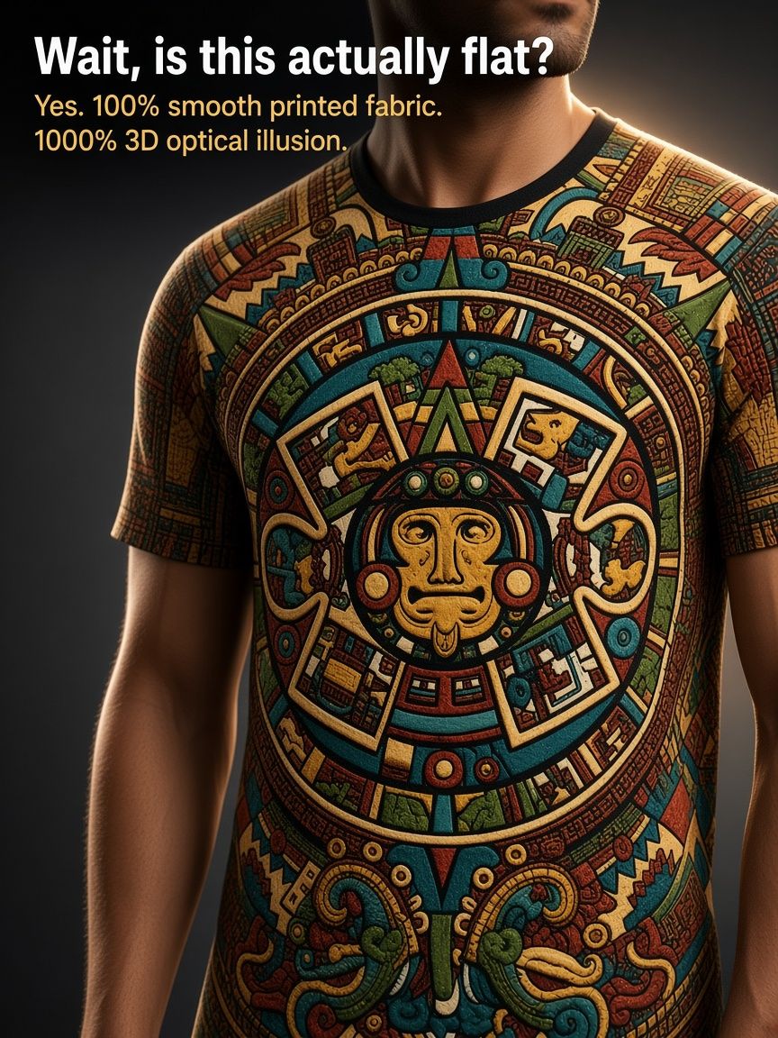 Aztec Sun Stone 3D Optical Illusion Graphic Tee Breathable Athletic Mesh T-Shirt for Casual and Sports Wear