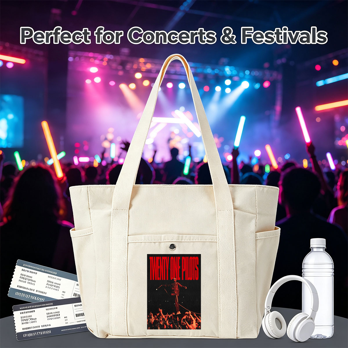 Twenty One Pilots Live Performance on Stage with Crowd in Red Lighting - Multi-pocket bags