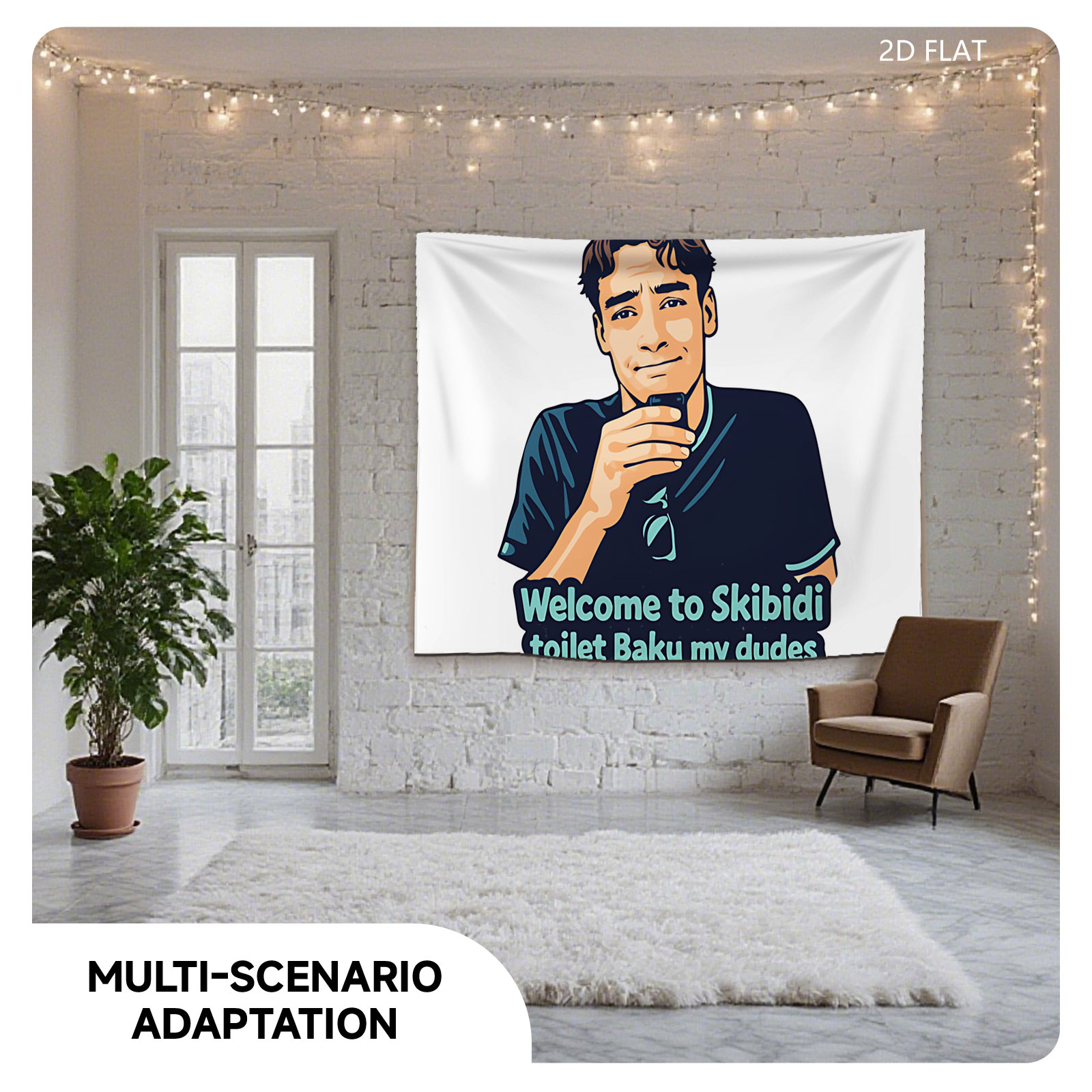 Welcome to Skibidi Toilet Baku My Dudes - Man with Phone Cartoon - Tapestry
