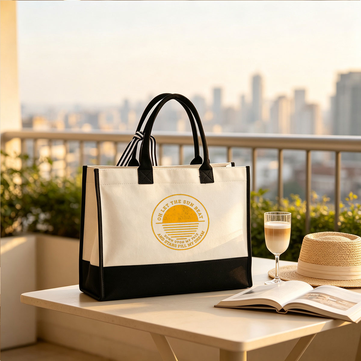 Oh Let the Sun Beat Down Upon My Face and Stars Fill My Dream - Canvas patchwork gift tote bag