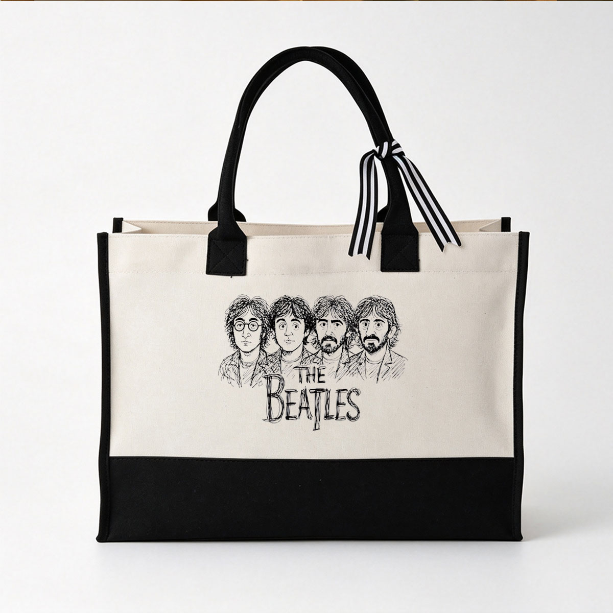 The Beatles - John Lennon, Paul McCartney, George Harrison, Ringo Starr - Canvas patchwork gift tote bag