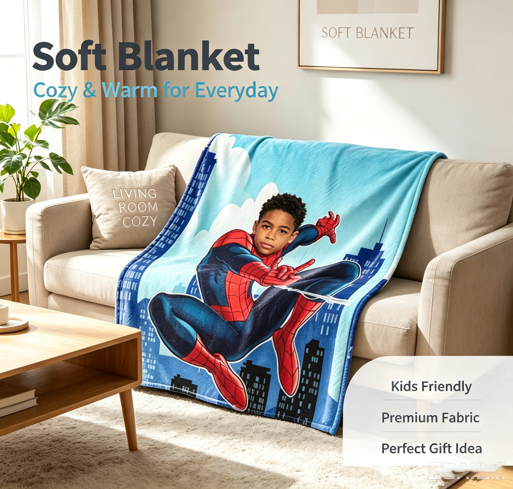 复制Custom Spider‑Man Personalized Photo Flannel Blanket | Make Your Kid A Superhero