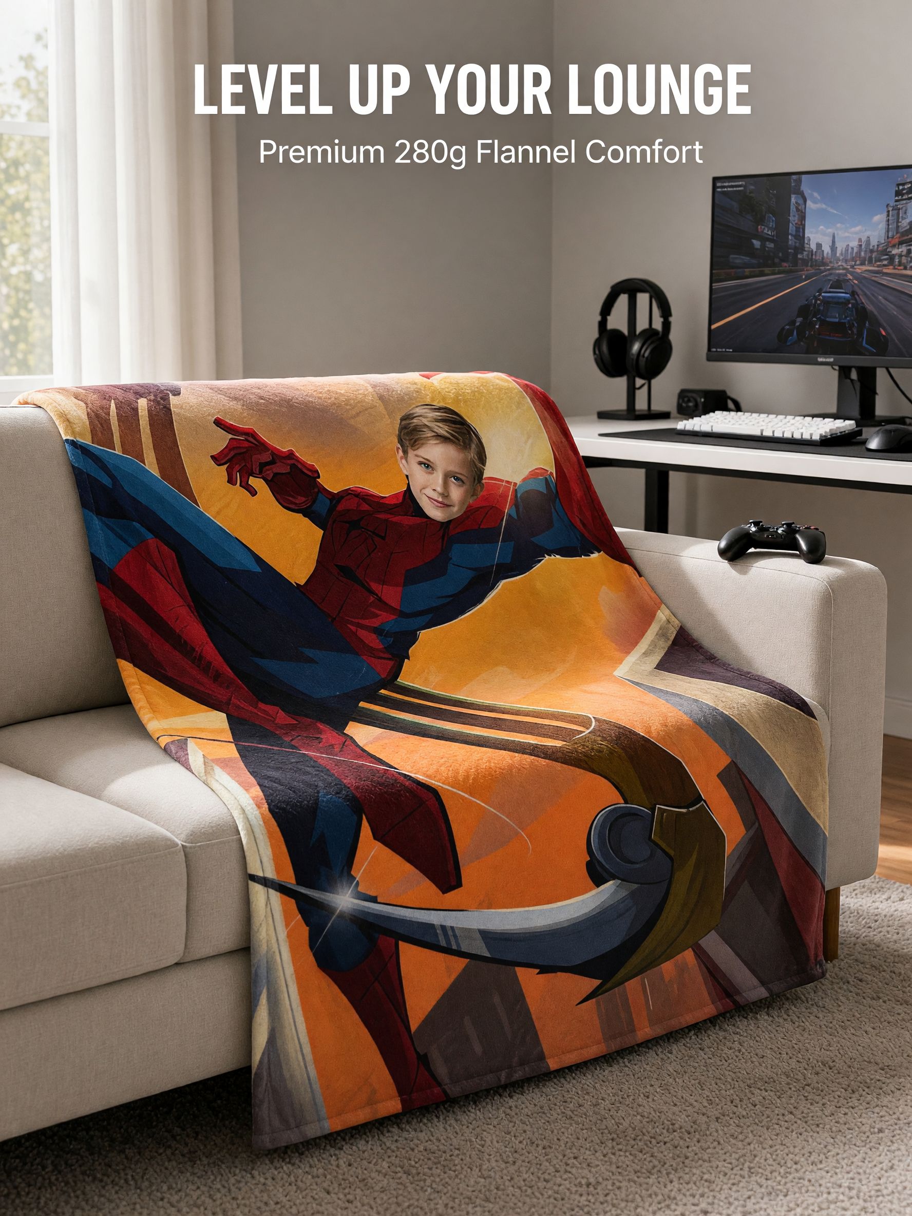 Personalized Superhero Face Blanket Custom Photo Ultra Soft Flannel Throw Cozy Keepsake Gift