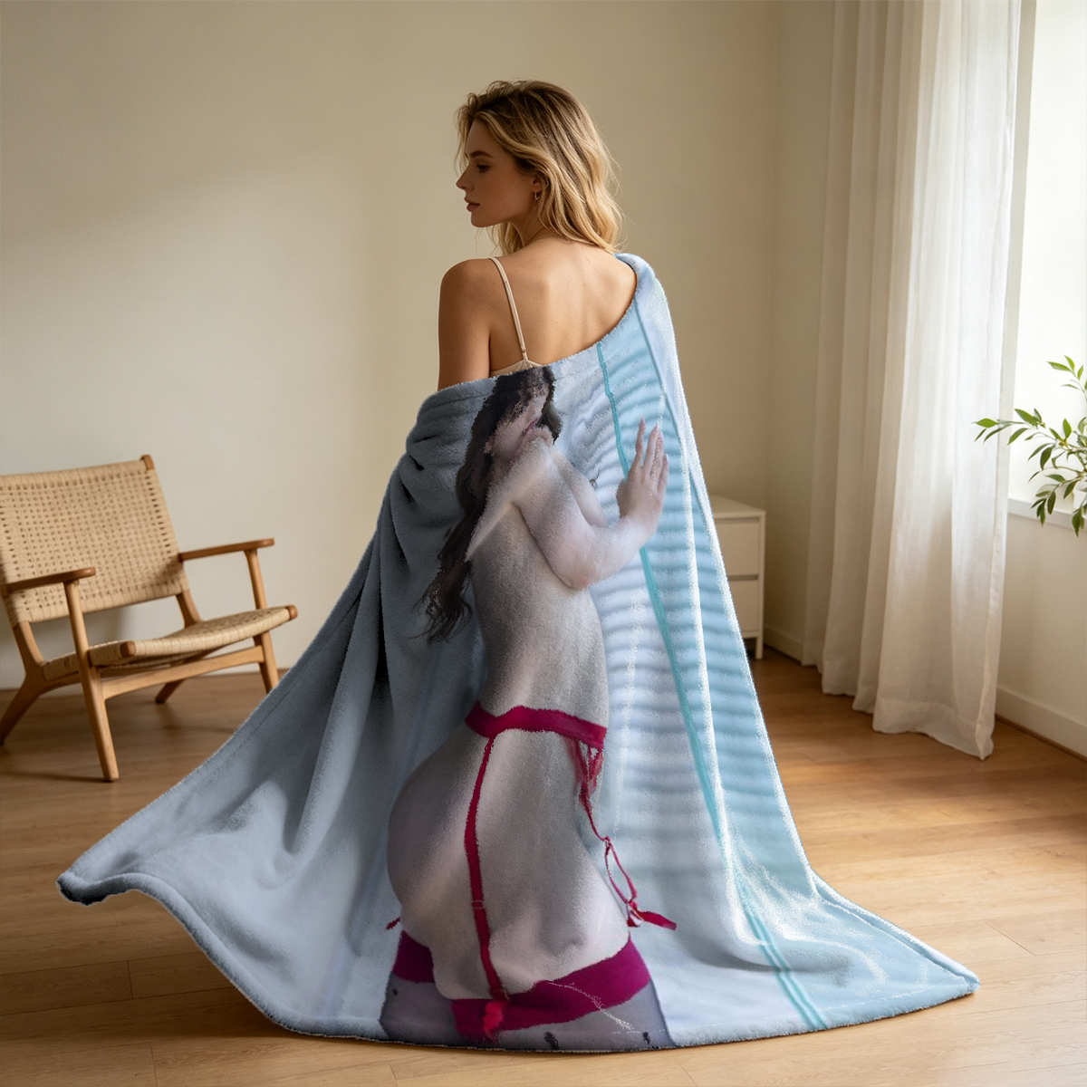Nude woman lying on bed in sensual pose - Blanket