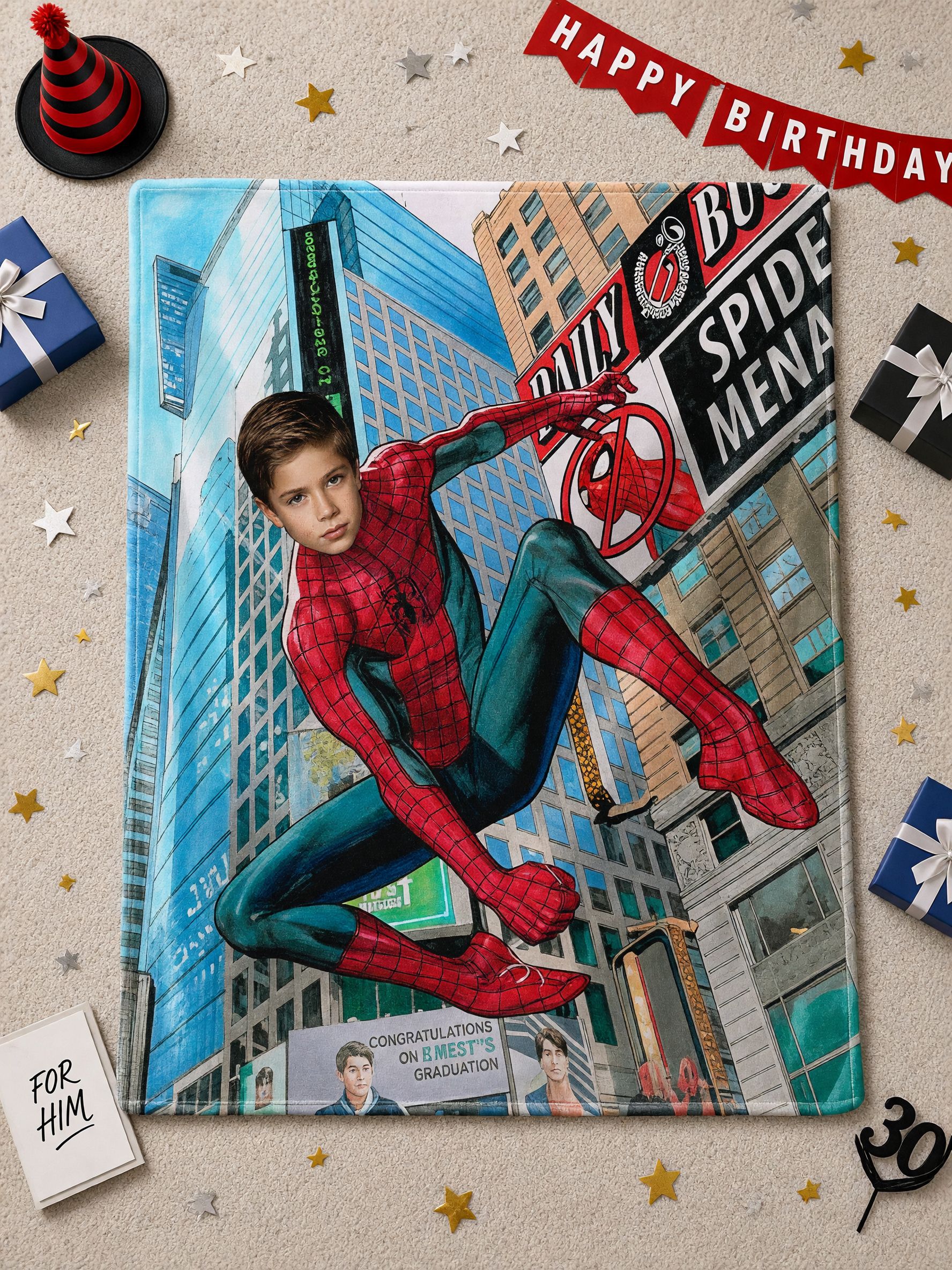 Personalized Superhero Face Photo Blanket Ultra Soft Flannel Fleece Throw Ideal Custom Gift