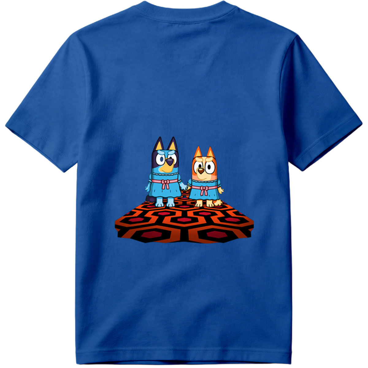 Bluey and Bingo in Matching Dresses on a Patterned Rug - Tee
