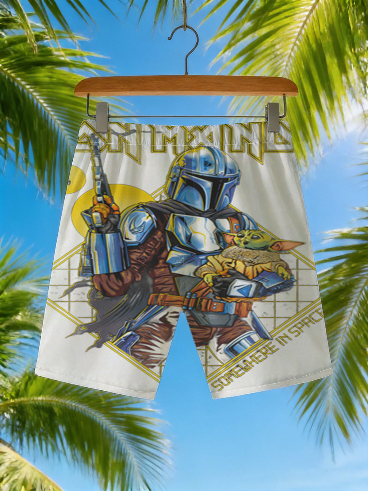 Iron Mando: The Mandalorian and Grogu in Space Adventure -  Beach shorts