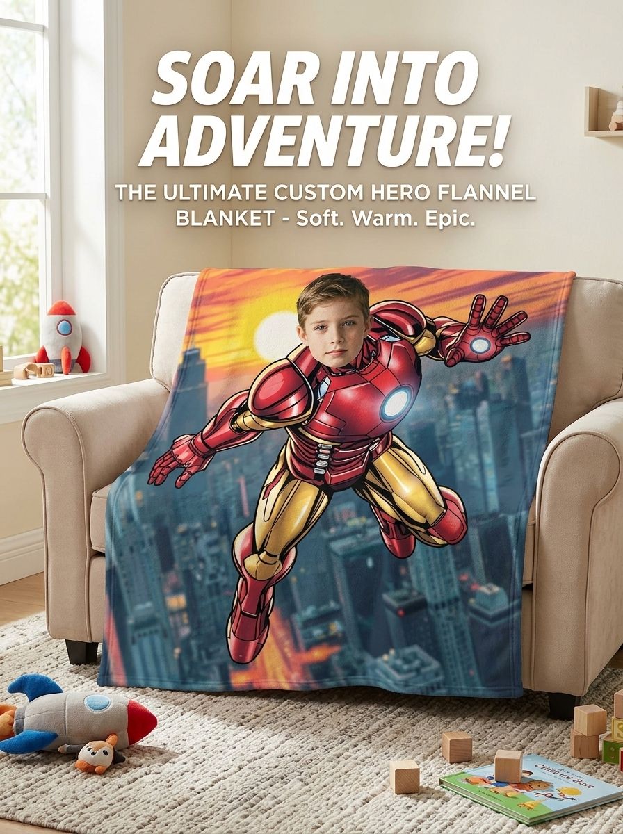 Custom Face Photo Superhero Flannel Blanket Ultra Soft Anti Pilling Personalized Keepsake Gift for Kids and Adults