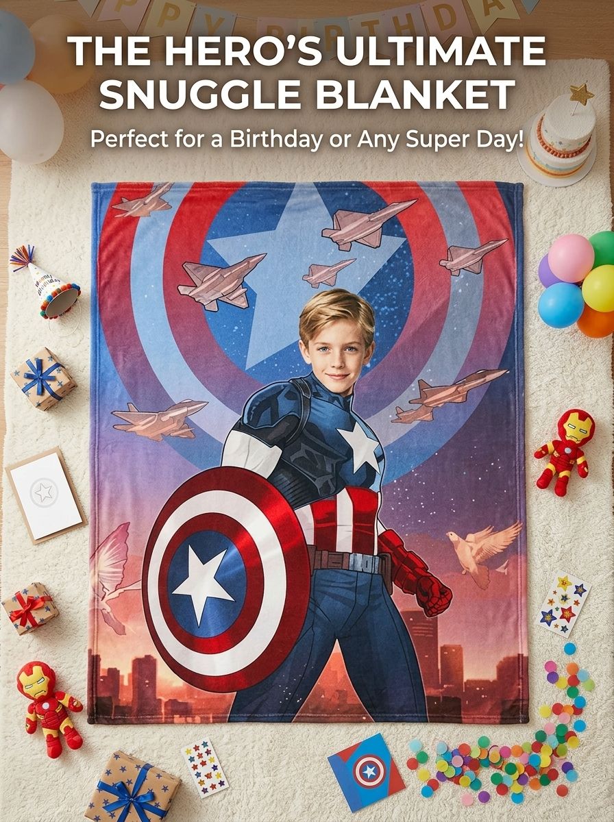 Personalized Superhero Photo Blanket Custom Face Flannel Fleece Throw Skin Friendly Warm Bed Sofa Quilt Gift