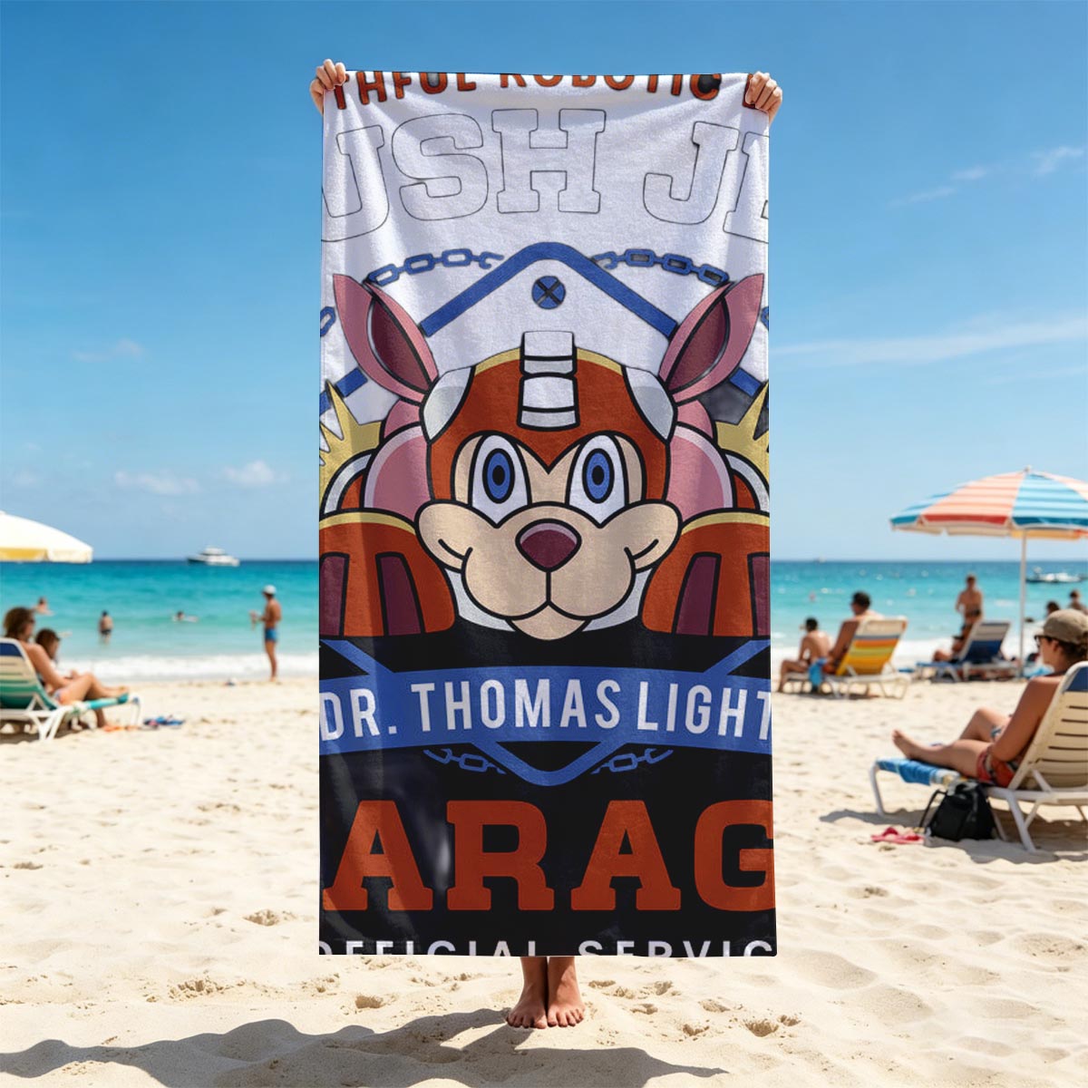 Rush Jet - Faithful Robotic Dog, Dr. Thomas Light Garage, Official Service, Est. 1990 - Beach towels