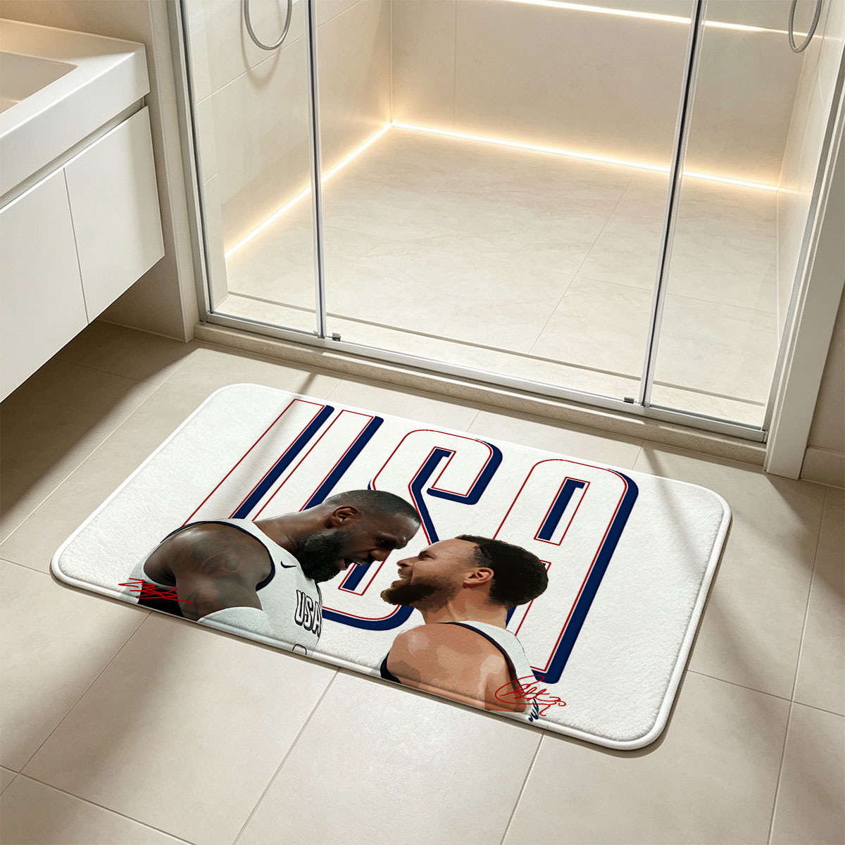 James and Curry: USA Basketball Stars at 2024 Paris Olympics - Flannel floor mat
