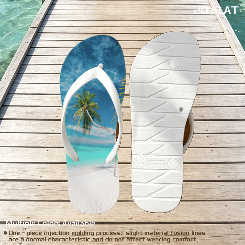 Tropical beach with palm tree and turquoise water -  flip-flops