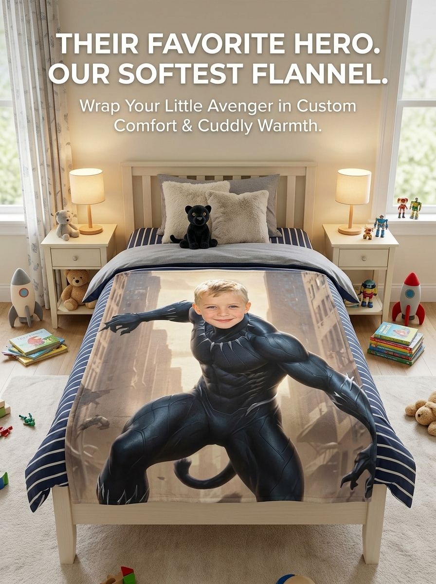 Custom Superhero Photo Blanket Personalized Face Flannel Fleece Throw Skin Friendly Anti Pilling Bed Couch Gift