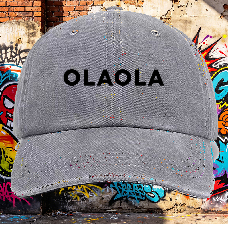 Men's Printed Washed Cap with OLAOLA Logo Design - Casual Round Brim Summer Lightweight Hat for Outdoor Activities, Urban Streetwear, and Daily Use - Ideal for Adults Seeking Stylish and Breathable Headwear