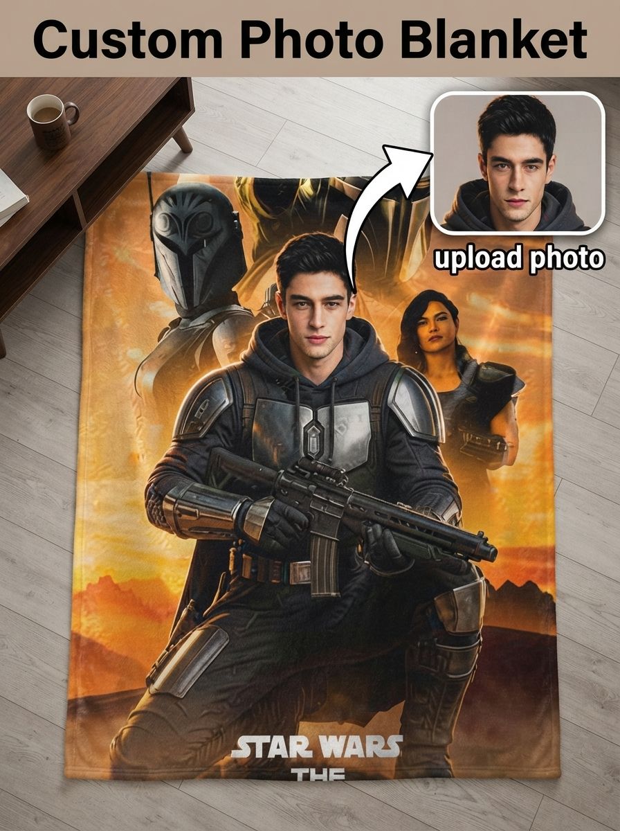 Personalized Face Blanket Custom Photo Galactic Warrior Flannel Fleece Throw Skin-Friendly Anti-Pilling Warm Bed Sofa