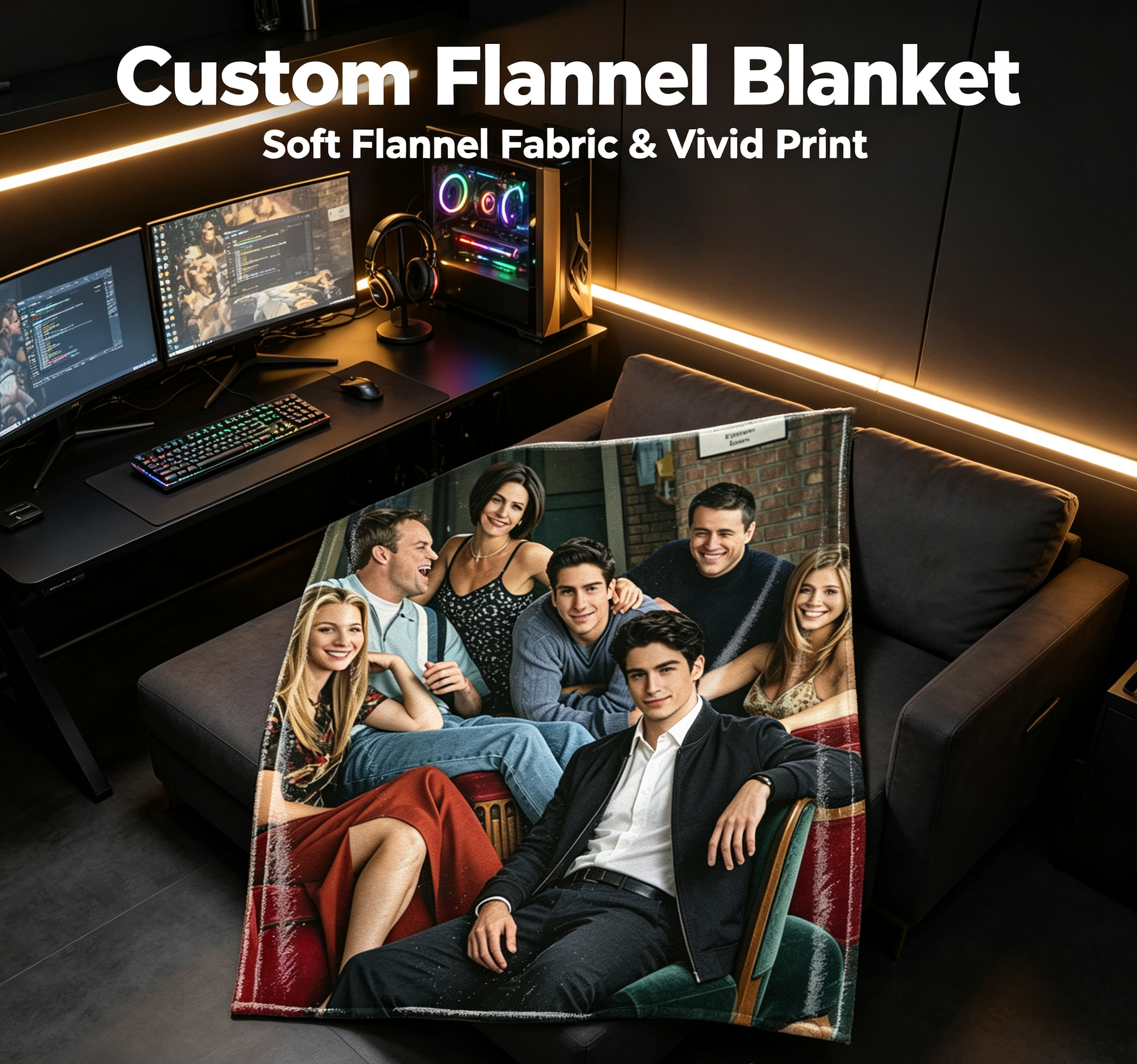Custom Face Blanket Friends TV Show Cast Flannel Blanket Perfect for Couch Time Cozy Gift for Fans and Birthday Giveaway