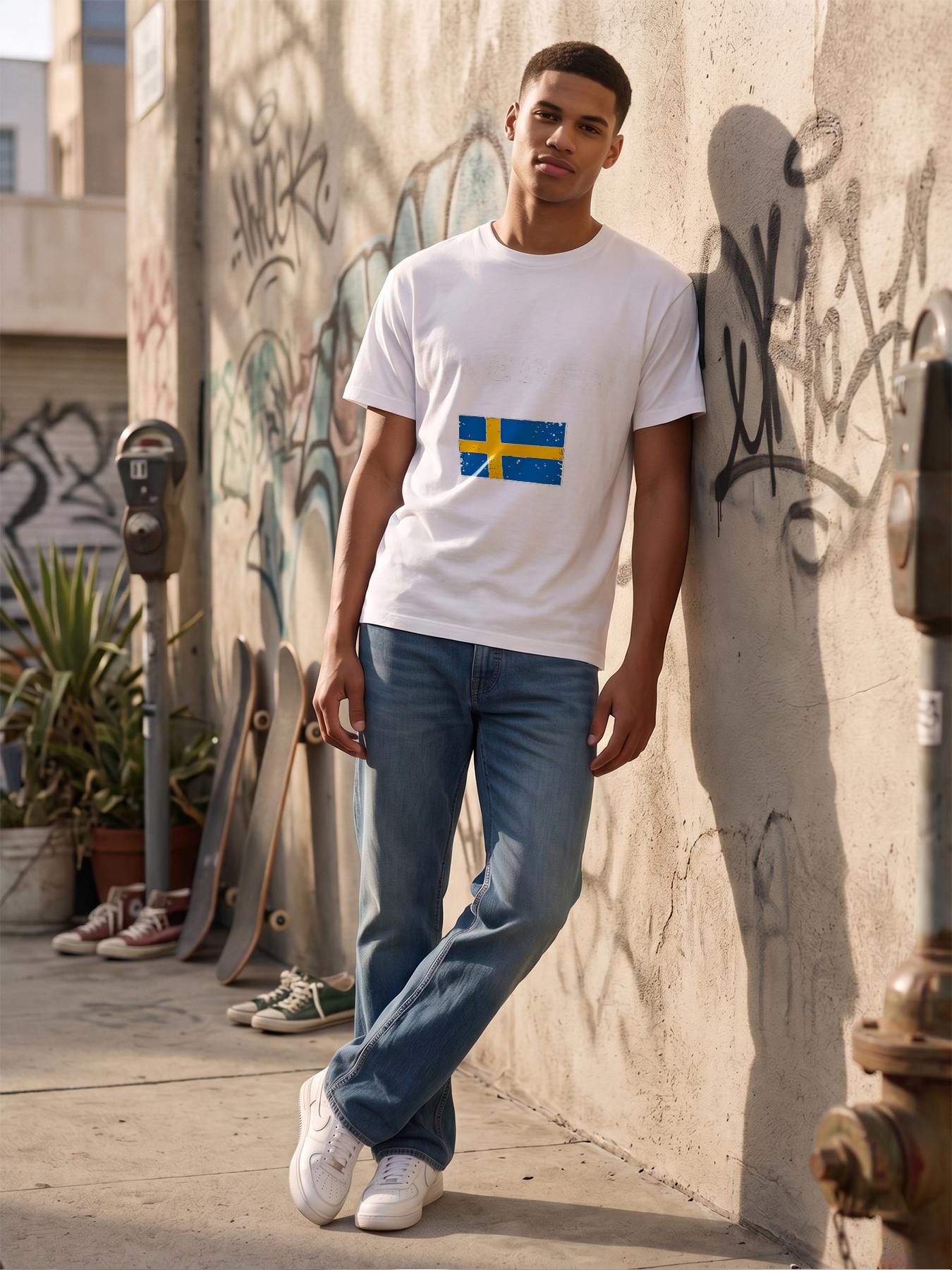 Men's Printed T-Shirt Sweden Flag Design with Distressed Text and National Emblem Casual Round Neck Summer Lightweight Breathable Short Sleeve Tee for Travel, Outdoor Activities, and Everyday Wear for Adults and Fans of Scandinavian Culture