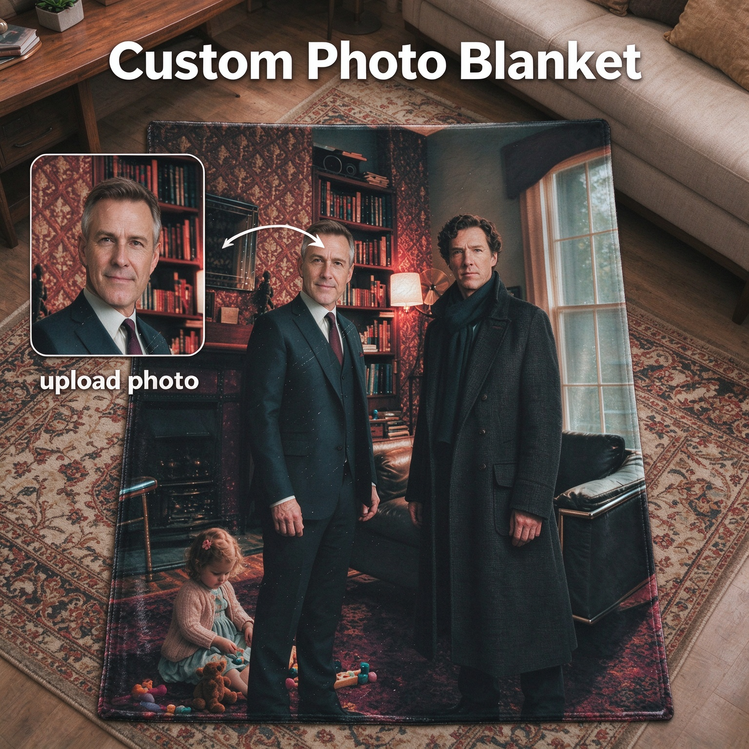 Custom Photo Blanket Personalized Portrait Flannel Throw Ultra Soft Warm Fleece Bed Couch Cover Ideal Memory Gift